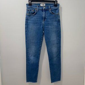 Agolde X Amour Vert Sophie Crop Blue Denim Jeans